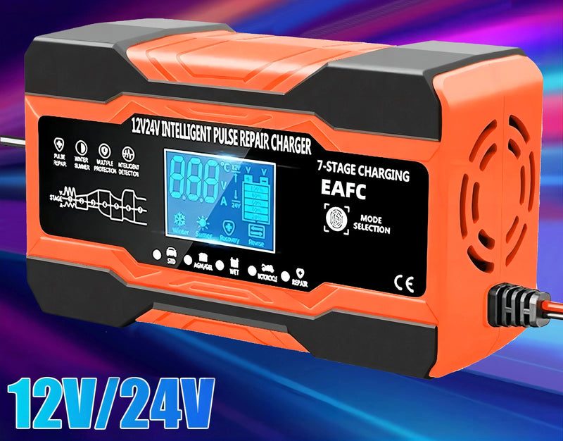 Carregador de bateria 12V 24V 12A 10A Carregamento rápido inteligente